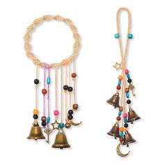 two necklaces with bells hanging from them