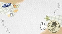 an image of some stickers on the side of a white wall with flowers and rabbits