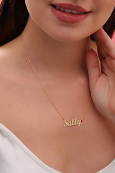 ✅ Personalization: This beautiful name necklace features a classic font that creates a beautiful, perfectly balanced birthstone look when worn. Simply select a name and month for the stone and our skilled craftsmen will take care of every detail, creating a personalized name necklace that you can proudly wear yourself or give as a gift. ✅ Chain length: In addition to the specified chain lengths, there is a 5 cm adjustable extension, e.g.: 40 cm + 5 cm (adjustable) ✅ PERFECT GIFT IDEA: If you are Yellow Gold Name Necklace With Birthstone Gift, Dainty 14k Gold Name Necklace With Birthstone, Personalized 14k Gold Name Necklace With Birthstone, Custom Name Sterling Silver Birthstone Necklace, Birthstone Nameplate Necklace For Birthday Gift, Sterling Silver Name Necklace With Birthstone In Yellow Gold, Custom Name Birthstone Necklace For Anniversary, Personalized Yellow Gold Name Necklace With Birthstone, Customizable Elegant Nameplate Birthstone Necklace