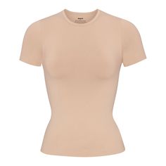 Soft Smoothing T-Shirt - Clay | SKIMS Clay Color, Square Neck Bodysuit, Velour Hoodie, Lounge Top, Sleeveless Bodysuit, Workout Tshirts, Base Layer, Quality Clothing, Shirt Outfit