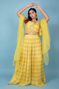 Elevate your party style with our Partywear Croptop D-30! This stunning ensemble features a beautiful sharara and dupatta, adorned with intricate bead work on the top. Stand out at any event with this unique and elegant design. Hurry, limited stock available! Party Fashion, Bead Work, Elegant Design, Yellow, Design