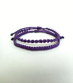 "Dark purple macrame bracelet, Friendship bracelet, Solid color bracelet, Beach bracelet, Summer bracelet, Surfer girl, Girlfriend gift, Womens gift Classic macrame friendship bracelets made by quality polyester waxed string. These handknotted bracelets are made with durable dark purple waxed string. They are adjustable and have a sliding knot closure in order to fit a lot of sizes. Due to their waxed threads,the bracelets are very durable and water resistant. Width: 0.4cm / 0.15\" The price is Purple Friendship Bracelet, Whimsigoth Halloween, Rat Jewellery, Macrame Friendship Bracelets, Purple Bracelets, Purple Macrame, Purple Flannel, Knit Bracelet, Beach Bracelet