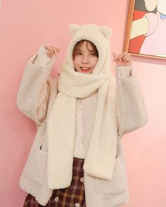 Brown Bear Ears Winter Scarf Hat | Jennie - BlackPink Black Kpop Hat, Blackpink Black, Fashion Chingu, Bear Hat, Bear Ears, Incheon Airport, Bear Stuffed Animal, Scarf Design, Scarf Hat