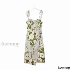 Bormay - Elegant Gathered Waist Split-Strap Maxi Dress with Floral Print Strap Dress Summer, Dress With Floral Print, Strap Maxi Dress, Dress Collar, Cami Maxi Dress, Style Français, Flower Skirt, Green Bridesmaid, Green Bridesmaid Dresses