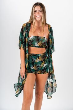 Tropical kimono black - Trendy Kimonos - Cute Vacation Collection at Lush Fashion Lounge Boutique in Oklahoma City Pool Side Cabana, Kimono Set, Cute Kimonos, Trendy Jumpsuit, Formal Jumpsuit, Sheer Kimono, Midi Dress Formal, Ruffle Jumpsuit, Pool Side