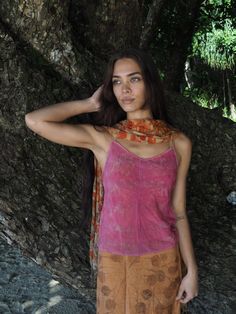 A piece of the Australian bush you can wear. This is a beautiful, soft and comfortable pure silk camisole dyed with Cochineal natural dye and locally collected native plants. it is cut on the bias so its a Size Small or Size 10 Australian size Bohemian Hand Dyed Tops For Beach, Hand Dyed Sleeveless Top For Festival, Bohemian Pink Tank Top For Festival, Hand Dyed Sleeveless Bohemian Tops, Bohemian Hand Dyed Sleeveless Top, Bohemian Sleeveless Hand Dyed Tops, Bohemian Sleeveless Hand-dyed Top, Bohemian Camisole For Festivals, Bohemian Cami Tank Top For Festival