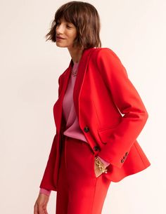 Semi Fitted Jersey Blazer - Hot Pepper | Boden US Style Red Blazer, Red Blazer Women, Jersey Blazer, Blazer Women, Hot Pepper, Chunky Knitwear, Red Blazer, Newborn Dresses, Set Outfit