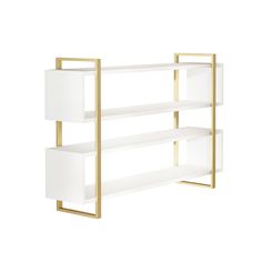 a white and gold shelf with two shelves