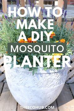 how to make a diy mosquito planter with flowers in it and text overlay that reads, how to make a diy mosquito planter