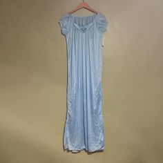 Vintage 1970s Nightgown New With Tag Sky Blue Embroidered Detail. This Is A Size Medium True Vintage 1970s Nylon Nightgown Is A Striking Sky Blue. It Is In New Condition Blue Nightgown For Spring Lounging, Spring Blue Nightgown For Lounging, Blue Spring Nightgown For Lounging, Spring Lounging Blue Nightgown, 1970s Nightgown, Ashley Black, Silk Nightgown, Floral Slip Dress, Satin Kimono