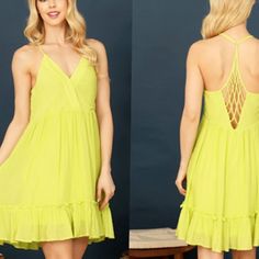 Summer/Vacation Vibe : New Women's Sexy Lime Spaghetti Strap Ruffle Hem Bohemian Summer Dress Y2k Fabric Content- 100% Polyester Size- S-M-L Brand - Very J Retails For- Us$ 63 All Our Items Are Exactly As Described/ Pictured For Questions About Size, Please Contact Us For Measurements To Ensure You Get The Right Size. Flirty Sundress With Spaghetti Straps For Summer, Flowy Summer Dress With Crisscross Straps, Summer Beach Mini Dress With Ruffled Straps, Flowy Beach Mini Dress With Ruffled Straps, Flirty Sundress With Spaghetti Straps For Vacation, Flirty Sundress With Spaghetti Straps For Beach Season, Flirty Summer Sundress With Adjustable Straps, Summer Sundress With Crisscross Straps, Mini Length, Flirty Spaghetti Strap Sundress For Beach Season