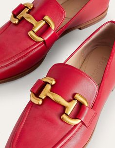 Iris Snaffle Loafers - Pillarbox Red | Boden US Modern Shoe Storage, Jennifer Anniston Style, Shoe Storage Hacks, Red Iris, Ladies Loafers, Shoe Storage Ideas, Black Iris, Modern Shoes