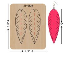 a pair of wooden earrings is shown with measurements