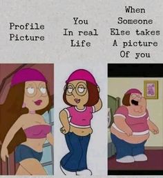 an image of cartoon characters with caption that reads, when you someone in real life takes a picture of you