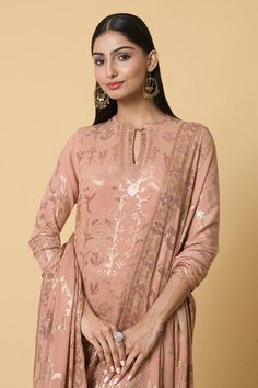 Kadambari pink short kurta with floral pattern sequin embroidery. Comes with coordinating gharara and dupatta. - Aza Fashions Eid Pink Sharara, Pink Straight Kurta Sharara For Reception, Pink Sharara With Straight Kurta For Reception, Short Kurta, Women Kurta, Sequin Embroidery, Straight Kurta, Sequins Embroidery, Pink Shorts