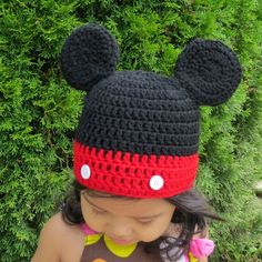 Mickey Mouse Crochet Hat by Maiwear on Etsy, $15.00 Crochet Olaf Hat, Crochet Olaf, Mickey Mouse Crochet, Minion Crochet Hat, Minion Hats, Mouse Crochet, Crochet Diaper Cover, Mickey Mouse Hat, Minion Crochet