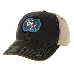 Just a Small Town Girl trucker hat for women. This baseball cap is perfect for women of any age or era as well as the hippie chick or free spirit with its beautiful turquoise rope around the design. Whether you remember the popular Journey song from the 80's or you are proud to hail from a small town or country life, our cute, lived in trucker hat will be super cool for running errands, a girls' trip to Nashville, a country music concert or country life on the farm. Our iconic LEGACY Original Ol Vintage Snapback Trucker Hat, Retro Distressed Adjustable Hats, Retro Adjustable Distressed Hats, Journey Songs, Girl Trucker, Country Music Concerts, Just A Small Town Girl, Small Town America, Hippie Chick