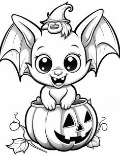 a cartoon bat sitting on top of a pumpkin