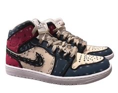 Custom hand painted Jordan 1 mid cartoon theme these can be done in any colors you would like. Jordan Mid, Custom Painted Shoes, Cartoon Theme, Jordan 1s, Sneakers Athletic, Custom Hand Painted, Custom Painted, Custom Sneakers, Painted Shoes