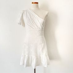 New Without Tags Urban Outfitters White Claire Ruffle One Shoulder Mini Dress Puff Sleeve Fully Lined Size Medium 100% Cotton Side Zip No Flaws Armpit To Armpit 16”/ Length 25” Fitted One Shoulder Daywear Dresses, One-shoulder Fitted Dresses For Daywear, One Shoulder Fitted Daywear Dresses, One Shoulder Fitted Dresses For Daywear, Chic Urban Outfitters Dresses With Ruffles, Urban Outfitters Ruffled Dresses For Day Out, Fitted Urban Outfitters Dress For Brunch, Urban Outfitters Ruffled Short Sleeve Mini Dress, Feminine Summer Mini Dress By Urban Outfitters