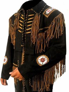 100 % Genuine Suede Leather Jacket  Handmade beadwork  Leather Fringes Button Front ( Can be customized to Zip Front on Order) Outside Pockets 1 Inside Pocket Satin Lining inside Native American Jackets, Western Leather Jacket, Mens Western Wear, Cowboy Jacket, Native Dress, Native American Clothing, Suede Leather Jacket, Fringe Leather Jacket, Western Jacket