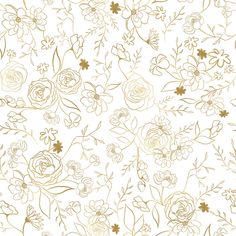 a white background with gold flowers and leaves