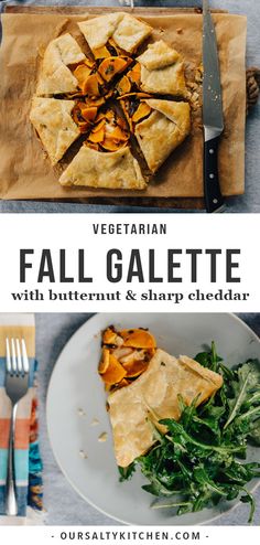 vegetarian fall galette with butternut and sharp cheddar on a white plate