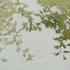 an abstract painting of leaves and berries on white paper