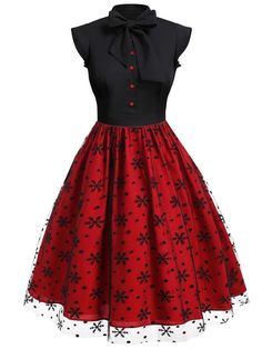 [Pre-Sale] Red & Black 1950s Christmas Tie Bow Mesh Dress – Retro Stage - Chic Vintage Dresses and Accessories 1950s Christmas Party Dress, Black Ans Red Dress, Cute Winter Dresses Red, Cute Teen Christmas Dresses, 1950s Christmas Party Cocktail Dresses, Cheap Red Dresses For Dress-up, Red And Black Chiffon Dress, Christmas Dresses For Teen Ager Black, Red N Black Dress Classy