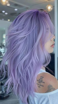 15 Pastel Color Ideas to Brighten Your Hairstyle: Achieve Your Dreamy Hair | Lookosm Lilac Hair With Dark Roots, Light Vivid Hair Color, Pastel Purple Hair Dark Roots, Blonde And Pastel Purple Hair, Purple Toned Blonde Hair, White Lavender Hair, Moonstone Hair Color, Icy Purple Hair, Coloured Hair Ideas