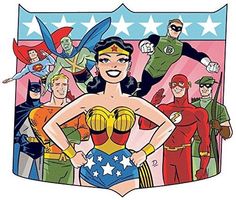 an image of wonder woman surrounded by other dc characters