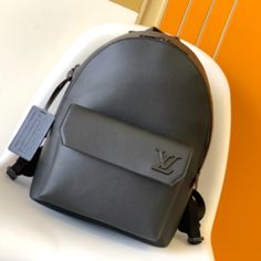 Louis Vuitton Full Leather Aerogram Backpack Series – Black - LCH All High Quality Luxury Brands Copies Lv Backpack, Style And Grace, Metallic Logo, Luxury Branding, Calf Skin, Louis Vuitton, Backpacks, Leather, Black