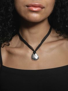 • 40" Silk cord • Silver plated organic pendant • 925 Sterling silver end beads Jewellery Mood Board, Chunky Pendant Necklace, Black Ribbon Choker, Wolf Circus, Organic Pendant, Chunky Pendant, Moisturizing Body Oil, String Necklace, Ribbon Choker