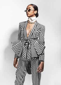 Black/White Striped Corset Suit | NOT JUST A LABEL Fitted Blazer With Vertical Stripes For Spring, Fitted Spring Blazer With Vertical Stripes, Spring Fitted Blazer With Vertical Stripes, Fitted Vertical Stripes Spring Blazer, Elegant Spring Blazer With Vertical Stripes, Chic Spring Blazer With Vertical Stripes, Corset Suit, Creative Black Tie, Classic Fashion Looks