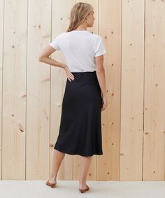 Slip Skirt Black Clean Fits, Bias Skirt, Easy Silhouette, Slip Skirts, Jenni Kayne, Slip Skirt, Fall Favorites, Japanese Fabric, Skirt Black