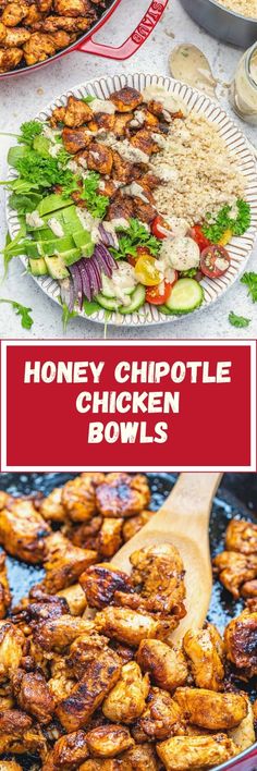 honey chipotle chicken bowls with text overlay