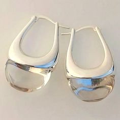 Modern And Minimalist Earrings U Shape Hoop Silver With A Clear Resin Drop Sleek Chunky Hoop Earrings, Clear Resin, Storage Pouch, Plastic Storage, Earrings Color, Minimalist Earrings, In A Box, A Box, Black Silver