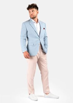 Step out in style in the Astor Maya Blue Linen blazer. Perfect for summer, this light blue linen cotton blend is sure to give your outfit a cozy vibe. Don't just look good - feel good too with this light and bright custom jacket! Casual Fitted Light Blue Blazer, Semi-formal Cotton Sport Coat For Spring, Blue Cotton Sport Coat With Lapel Collar, Summer Light Blue Long Sleeve Blazer, Blue Cotton Single Breasted Blazer, Casual Light Blue Summer Blazer, Blue Cotton Semi-formal Sport Coat, Spring Cotton Sport Coat For Business Casual, Tailored Light Blue Suits For Spring