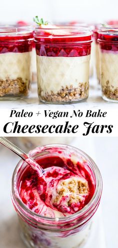 four jars filled with cheesecake parfait