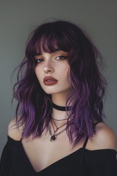 Young woman with vibrant purple hair and septum piercing, showcasing alternative fashion style. Chic Bob, Androgynous Hair, Beautiful Features, Perfect Hairstyle, Frizz Free Hair, Lavender Hair