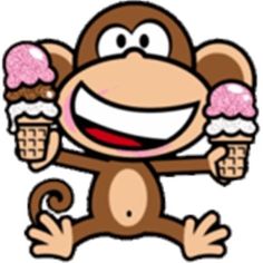 a cartoon monkey holding two ice cream cones