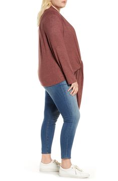 Change your look whenever you want in this draped-front cardigan that you can tie in front, in the back or just leave open for a flowy finish. 28 1/2" - 52 1/2" length (size M) Open front Collarless Long sleeves 70% rayon, 26% polyester, 4% spandex Machine wash, dry flat Imported Encore Fall Long Sleeve Faux Wrap Cardigan, Fall Faux Wrap Long Sleeve Cardigan, Versatile Open Front Tops For Fall, Long Sleeve Faux Wrap Top For Layering, Oversized Wrap Top For Fall, Draped Cardigan, Drape Cardigan, Just Leave, Nordstrom Store