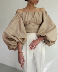 Khaki Blouse, Lantern Sleeve Top, Mode Kimono, Lantern Sleeved Blouses, Puff Sleeve Shirt, Backless Crop Top, Plain Blouse, Women Shirts Blouse, Lantern Sleeve