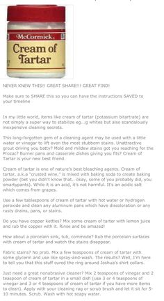 an article about the cream of tartar is shown in this page, which contains information on how to use it