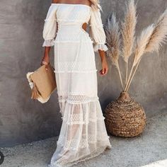 Boho Chic Dress, Flowy And Backless, Perfect For A Beach Wedding Or Vacation Wedding Dress With Hat Beach, Really Cheap White Long Dress Free Shipping, Stile Boho Chic, Cutout Maxi Dress, White Dress Party, Half Skirt, Textured Dress, Half Sleeve Dresses, Backless Maxi Dresses