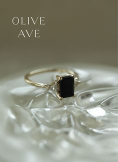 Knox | 14k Gold | 7x5mm Emerald Cut Onyx | #emerald #gemstones #yellowgold Wedding Husband, Olive Avenue Jewelry, Cool Girl Aesthetic, Minimalistic Jewelry, Dark Wedding, Basket Setting, Rings And Necklaces, All That Glitters Is Gold, Black Jewel