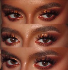 Eyeshadow Aesthetic, Red Eyeshadow Look, Red Makeup Looks, Maquillage Yeux Cut Crease, Gold Makeup Looks, Red Eye Makeup, Gold Eye Makeup, Orange Makeup