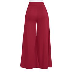 Red Pleated Wide Leg Long Pants Casual Burgundy Wide-leg Pants, Casual Burgundy High-waisted Pants, Red Solid Color Bottoms For Fall, Casual High Waist Burgundy Pants, Red Solid Long Pants, Red Solid Color Long Pants, Burgundy Wide Leg Pants For Spring, Casual Red Wide Leg Full Length Pants, Casual Red Wide Leg Pants, Full Length