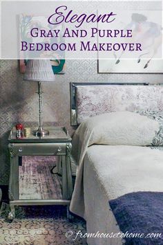 Elegant gray and purple bedroom makeover Elle Decor Magazine, Bedroom Remodeling, Small Bedroom Remodel, Glam Bedroom, Burgundy Rugs