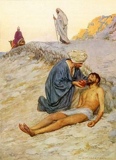 an image of jesus on the ground with two men